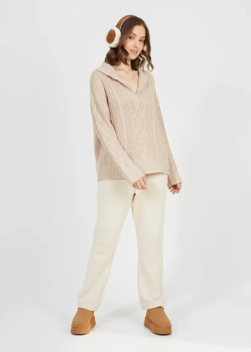 Brave Soul Stone V-Neck Cable Knit Jumper