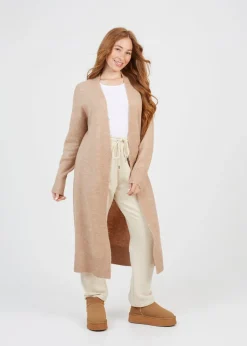 Brave Soul Tan Knitted Dropped Shoulder Maxi Cardigan