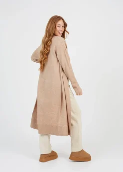 Brave Soul Tan Knitted Dropped Shoulder Maxi Cardigan