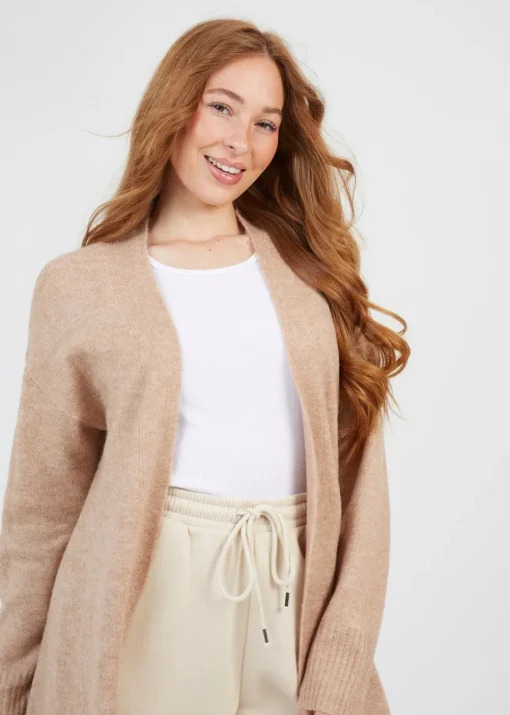Brave Soul Tan Knitted Dropped Shoulder Maxi Cardigan
