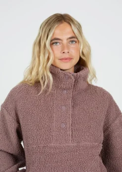 Brave Soul Taupe Sherpa Quarter Button Neck Fleece