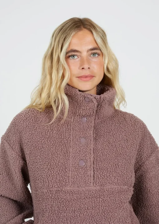 Brave Soul Taupe Sherpa Quarter Button Neck Fleece
