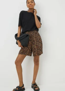 Brown Animal Print Crinkle Shorts