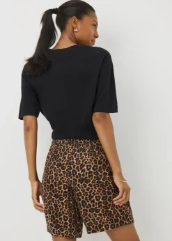 Brown Animal Print Crinkle Shorts