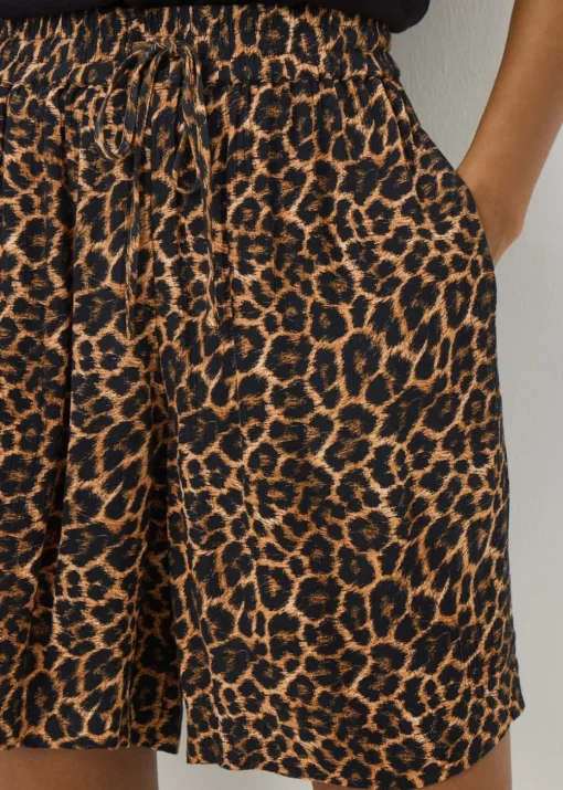 Brown Animal Print Crinkle Shorts