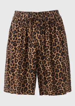 Brown Animal Print Crinkle Shorts