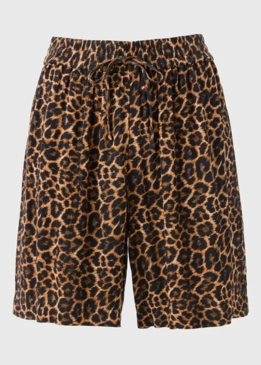 Brown Animal Print Crinkle Shorts