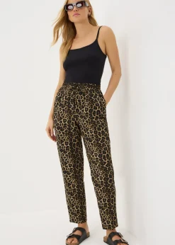 Brown Animal Print Tapered Trousers
