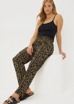 Brown Animal Print Tapered Trousers