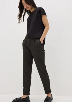 Brown Check Ponte Tapered Trousers