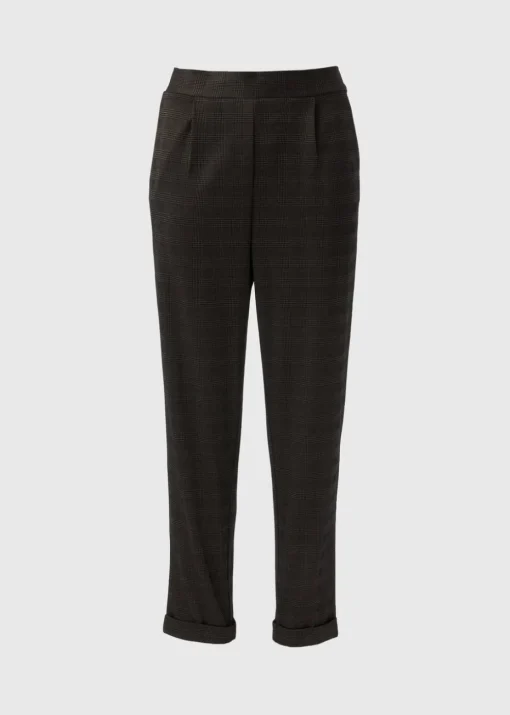 Brown Check Ponte Tapered Trousers