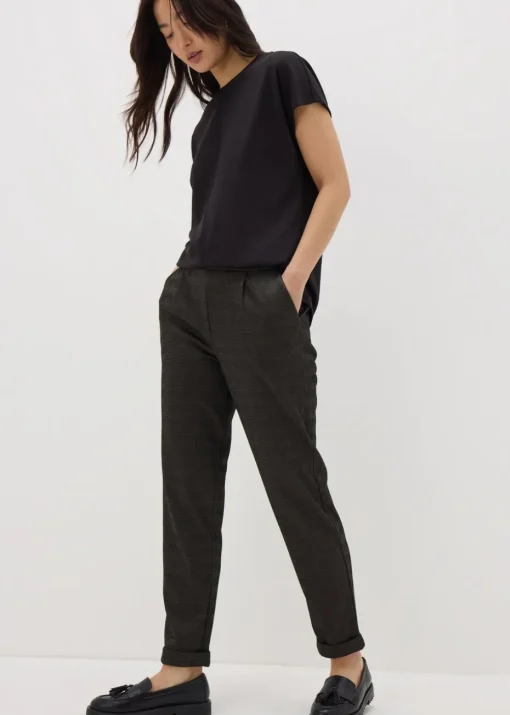 Brown Check Ponte Tapered Trousers