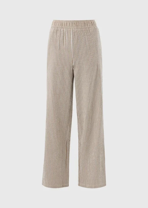 Brown Seersucker Stripe Co Ord Cropped Trousers