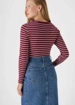 Burgundy Stripe Fitted T-Shirt