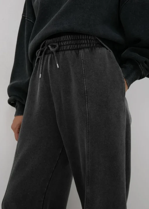 Charcoal Acid Wash Wide Leg Jogging Bottoms