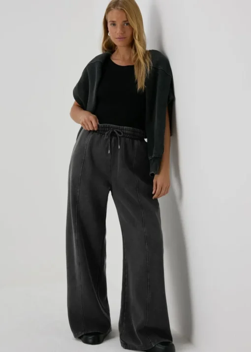 Charcoal Acid Wash Wide Leg Jogging Bottoms