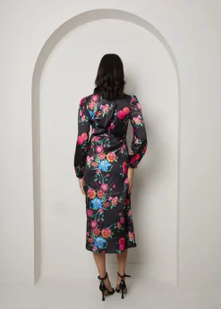 Chi Chi London Black Plus Size Long Sleeve Floral Wrap Dress