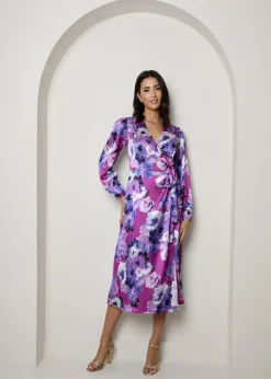Chi Chi London Purple Plus Size Long Sleeve Floral Wrap Dress