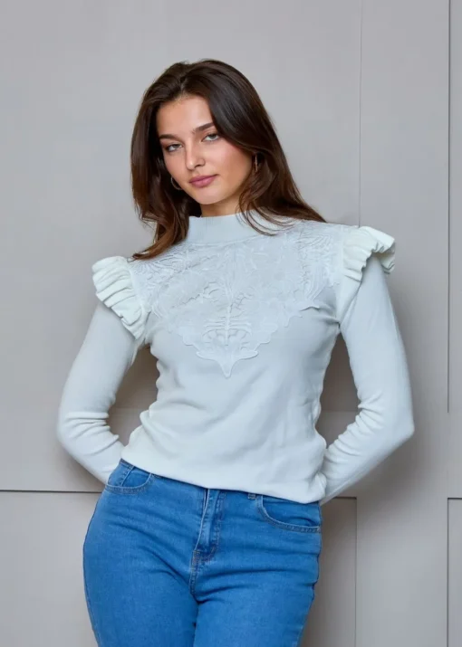 Chi Chi London White Broderie Trim Knitted Jumper