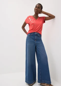 Coral Butterfly Foil V-Neck T-Shirt