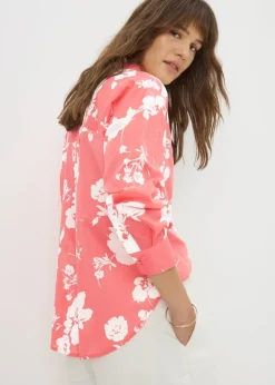 Coral Cotton Floral Shirt