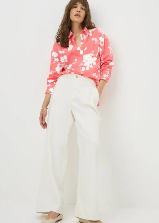 Coral Cotton Floral Shirt