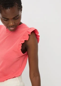 Coral Ruffle Sleeve T-Shirt