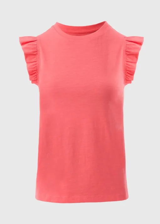Coral Ruffle Sleeve T-Shirt