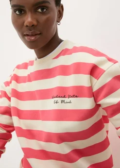 Coral Stripe Slogan Sweatshirt