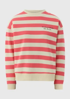 Coral Stripe Slogan Sweatshirt