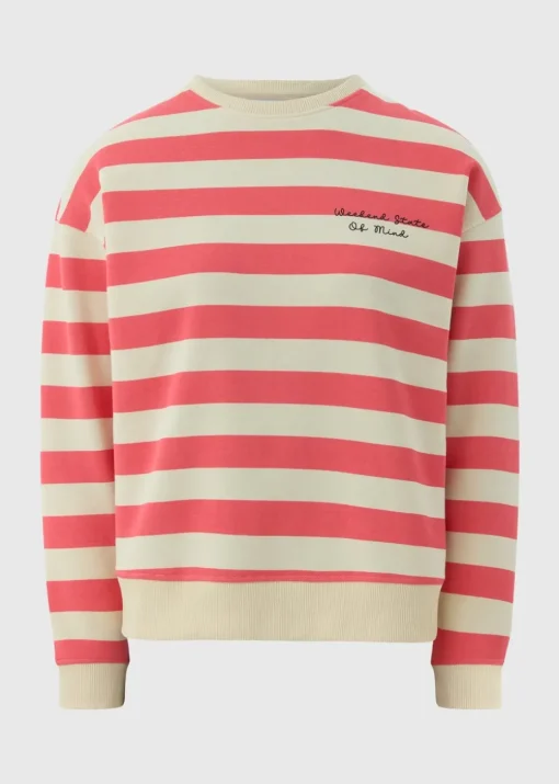 Coral Stripe Slogan Sweatshirt