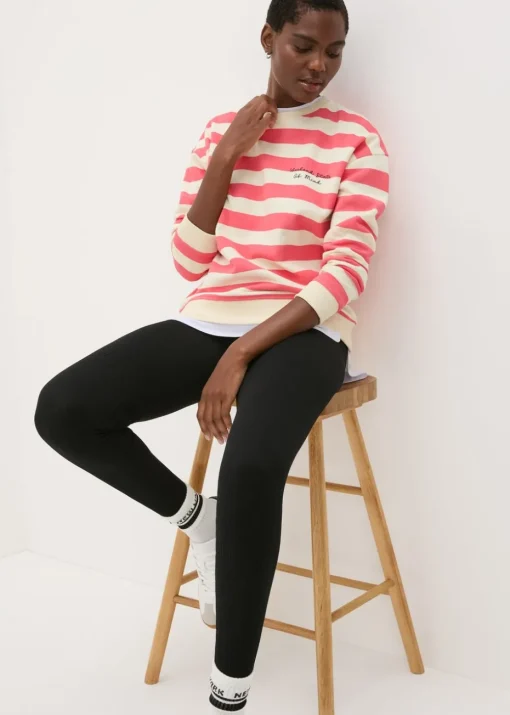 Coral Stripe Slogan Sweatshirt