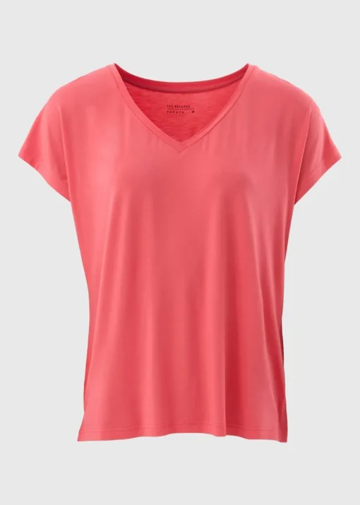 Coral V-Neck Relaxed Fit T-Shirt