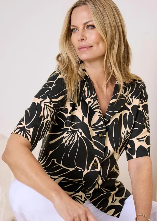 Cotton Traders Black Half Sleeve Printed Blouse