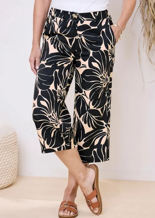 Cotton Traders Black Printed Crop Trousers