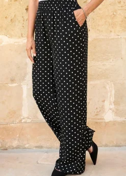 Cotton Traders Black Printed Wide-Leg Pull-On Trousers