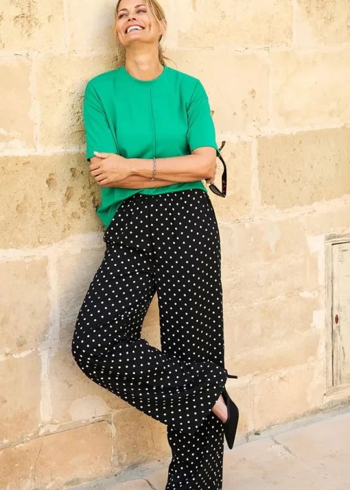 Cotton Traders Black Printed Wide-Leg Pull-On Trousers