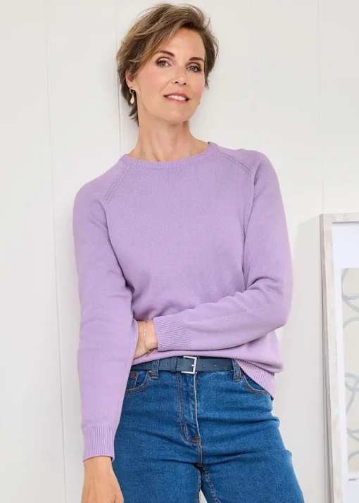 Cotton Traders Deep Lavender Cotton Crew Neck Jumper