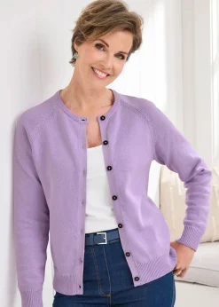 Cotton Traders Deep Lilac Cotton Crew Neck Cardigan