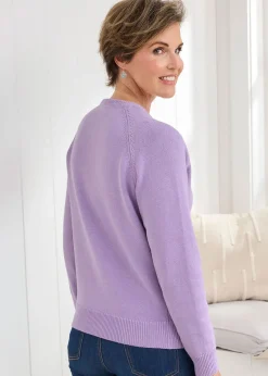 Cotton Traders Deep Lilac Cotton Crew Neck Cardigan