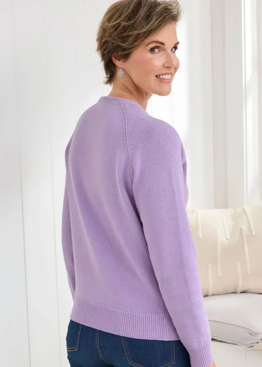 Cotton Traders Deep Lilac Cotton Crew Neck Cardigan