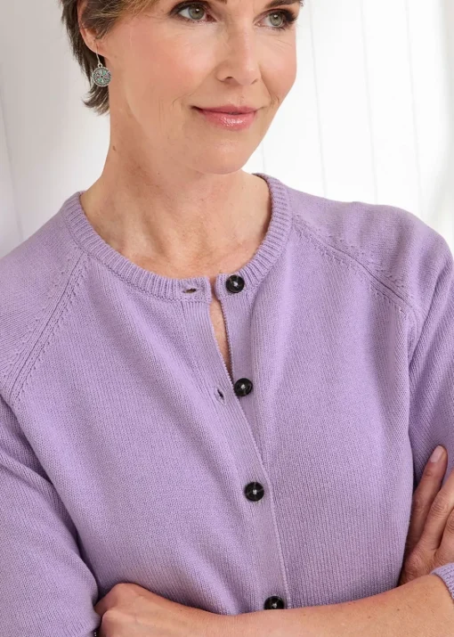 Cotton Traders Deep Lilac Cotton Crew Neck Cardigan