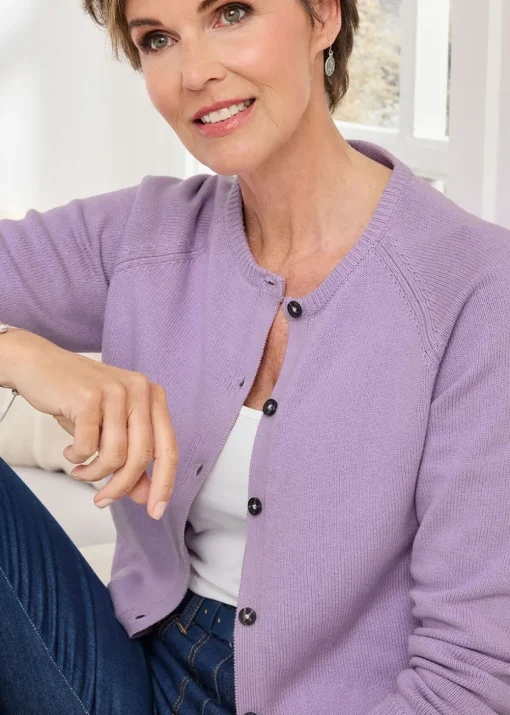 Cotton Traders Deep Lilac Cotton Crew Neck Cardigan