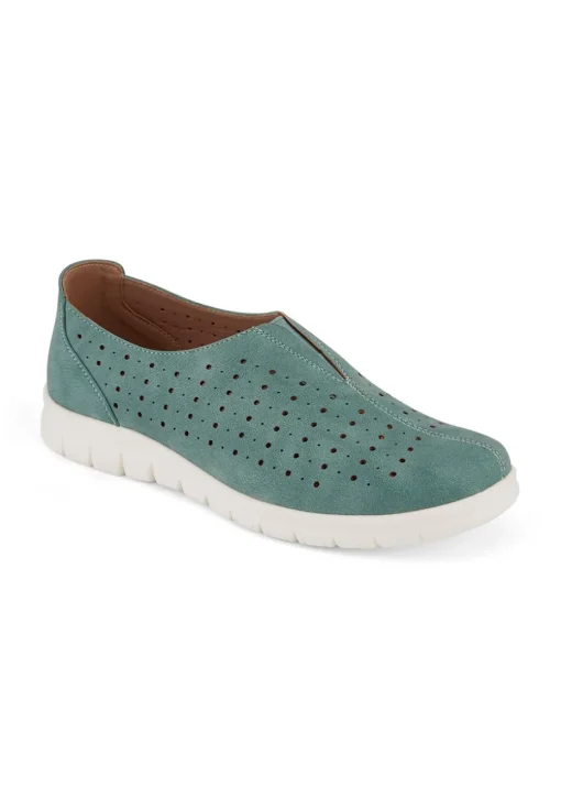 Cotton Traders Duck Egg Laser Cut Slip On Shoes