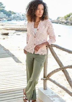 Cotton Traders Dusky Raspberry Crochet Hem Cardigan