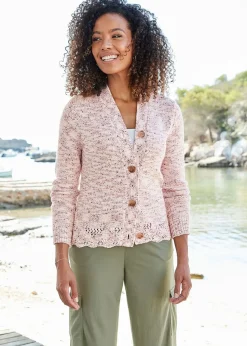 Cotton Traders Dusky Raspberry Crochet Hem Cardigan