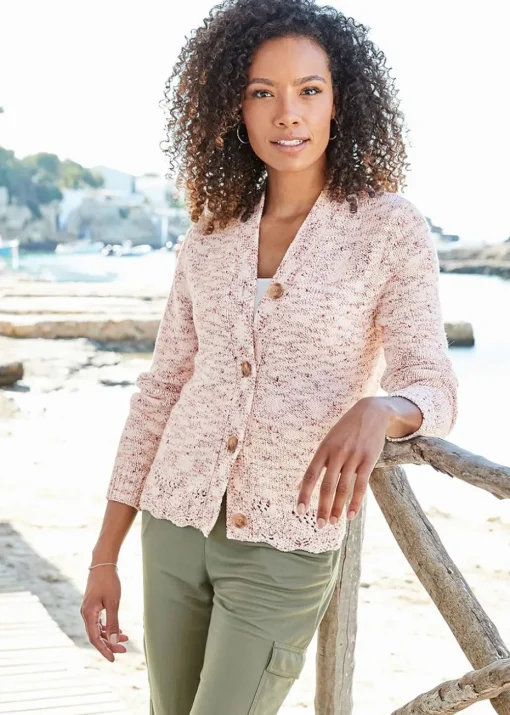 Cotton Traders Dusky Raspberry Crochet Hem Cardigan
