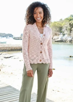 Cotton Traders Dusky Raspberry Crochet Hem Cardigan