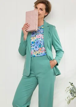 Cotton Traders Dusty Jade Textured Jersey Unlined Blazer