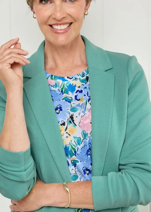 Cotton Traders Dusty Jade Textured Jersey Unlined Blazer